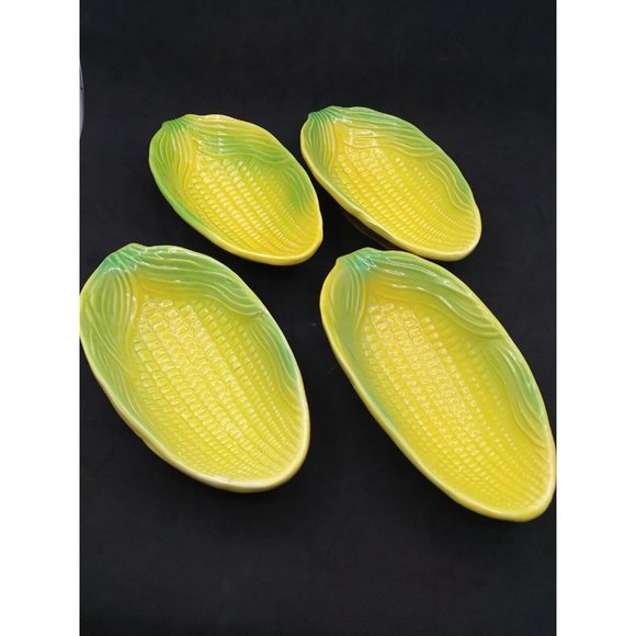 Vintage set 4 Artbel Brazil mid century Majolica style Corn Cob trays - Picture 1 of 11